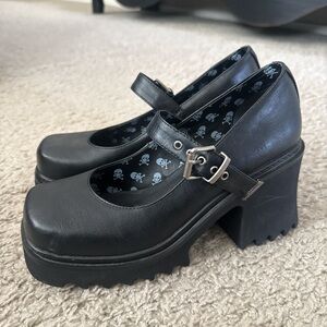 Lamoda Skull Black Platform Mary Jane Shoes